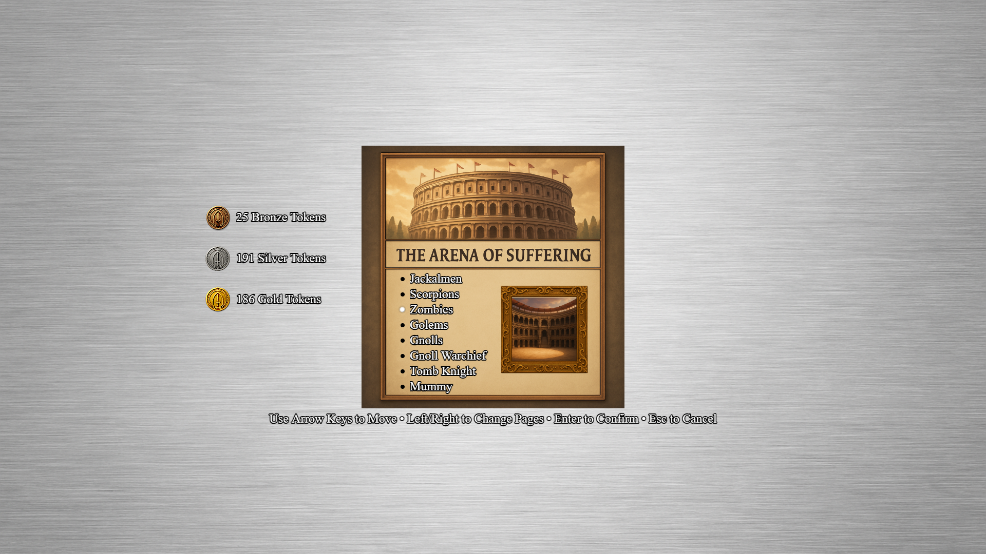 Arena interface menu